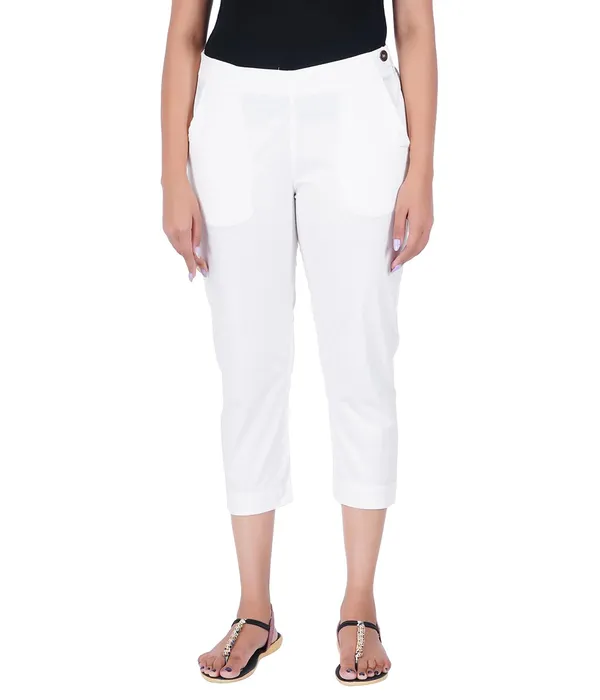 Off_White_Stylish_Stretch_Lycra_Cotton_Cropped_Ankle_Trousers_Pant_For_Women,_Half-Elasticated_Waist,_Side_Zipper_&_Pocket,_Straight_Fit_Smart_Wear_-_Work_Office_Outdoor