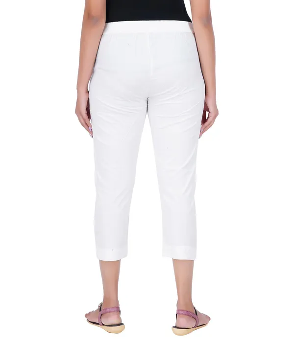 Off_White_Stylish_Stretch_Lycra_Cotton_Cropped_Ankle_Trousers_Pant_For_Women,_Half-Elasticated_Waist,_Side_Zipper_&_Pocket,_Straight_Fit_Smart_Wear_-_Work_Office_Outdoor