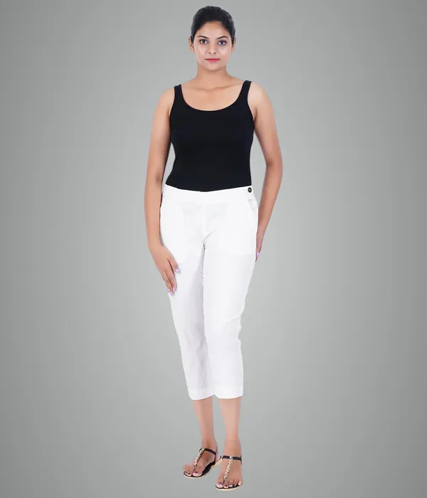 Off_White_Stylish_Stretch_Lycra_Cotton_Cropped_Ankle_Trousers_Pant_For_Women,_Half-Elasticated_Waist,_Side_Zipper_&_Pocket,_Straight_Fit_Smart_Wear_-_Work_Office_Outdoor