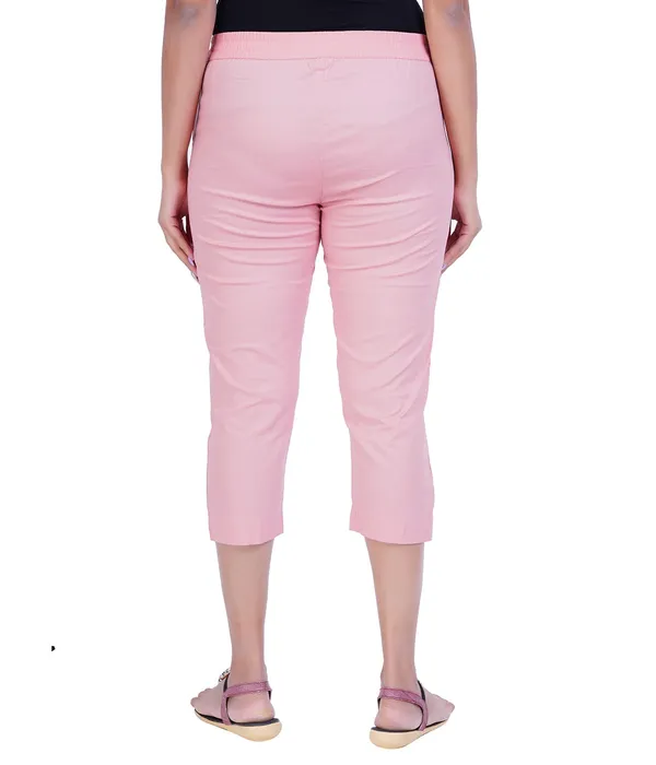 Peach_Pink_Stylish_Stretch_Lycra_Cotton_Cropped_Ankle_Trousers_Pant_For_Women,_Half-Elasticated_Waist,_Side_Zipper_&_Pocket,_Straight_Fit_Smart_Wear_-_Work_Office_Outdoor