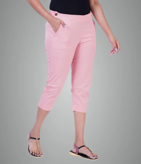 Peach_Pink_Stylish_Stretch_Lycra_Cotton_Cropped_Ankle_Trousers_Pant_For_Women,_Half-Elasticated_Waist,_Side_Zipper_&_Pocket,_Straight_Fit_Smart_Wear_-_Work_Office_Outdoor