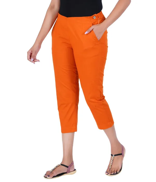 Burnt_Orange_Stylish_Stretch_Lycra_Cotton_Cropped_Ankle_Trousers_Pant_For_Women,_Half-Elasticated_Waist,_Side_Zipper_&_Pocket,_Straight_Fit_Smart_Wear_-_Work_Office_Outdoor