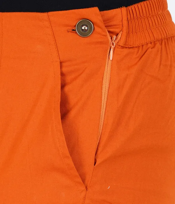 Burnt_Orange_Stylish_Stretch_Lycra_Cotton_Cropped_Ankle_Trousers_Pant_For_Women,_Half-Elasticated_Waist,_Side_Zipper_&_Pocket,_Straight_Fit_Smart_Wear_-_Work_Office_Outdoor