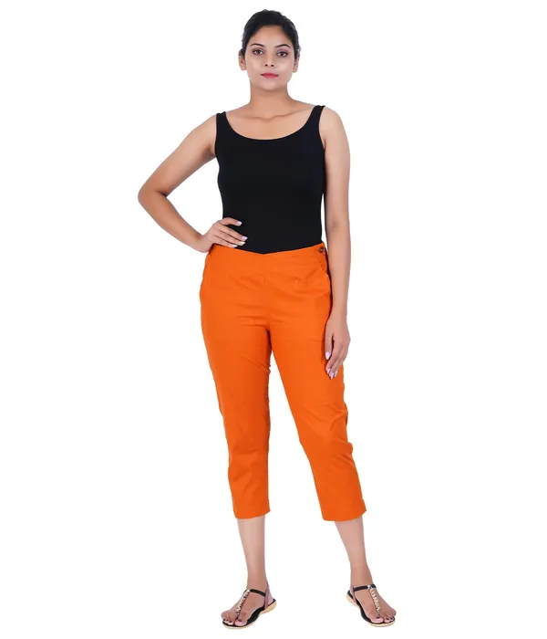 Burnt_Orange_Stylish_Stretch_Lycra_Cotton_Cropped_Ankle_Trousers_Pant_For_Women,_Half-Elasticated_Waist,_Side_Zipper_&_Pocket,_Straight_Fit_Smart_Wear_-_Work_Office_Outdoor