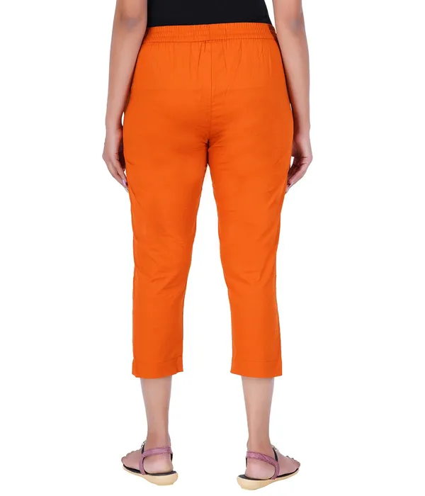 Burnt_Orange_Stylish_Stretch_Lycra_Cotton_Cropped_Ankle_Trousers_Pant_For_Women,_Half-Elasticated_Waist,_Side_Zipper_&_Pocket,_Straight_Fit_Smart_Wear_-_Work_Office_Outdoor