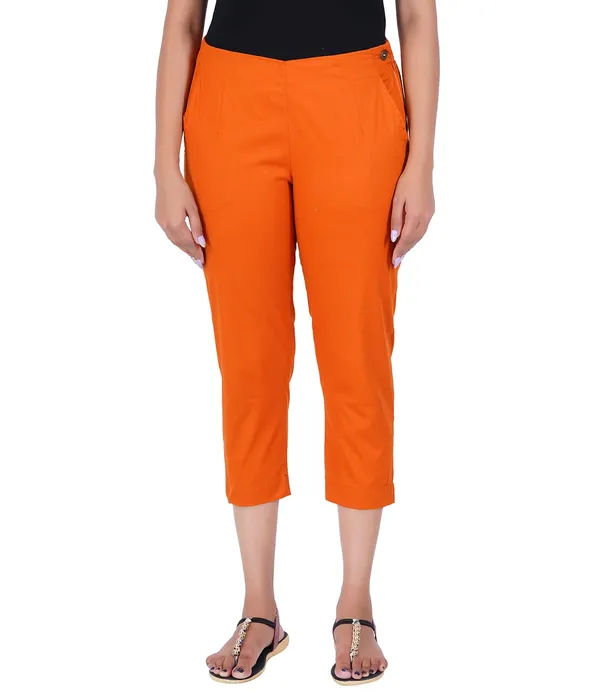Burnt_Orange_Stylish_Stretch_Lycra_Cotton_Cropped_Ankle_Trousers_Pant_For_Women,_Half-Elasticated_Waist,_Side_Zipper_&_Pocket,_Straight_Fit_Smart_Wear_-_Work_Office_Outdoor