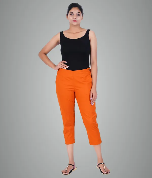 Burnt_Orange_Stylish_Stretch_Lycra_Cotton_Cropped_Ankle_Trousers_Pant_For_Women,_Half-Elasticated_Waist,_Side_Zipper_&_Pocket,_Straight_Fit_Smart_Wear_-_Work_Office_Outdoor