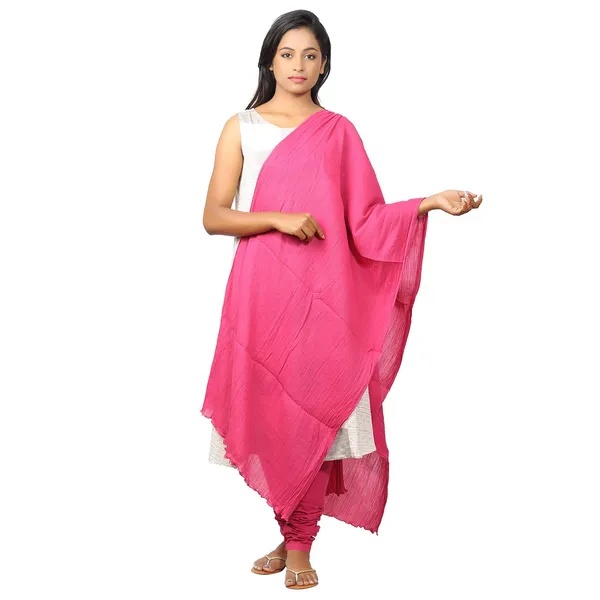 Fushia_Pink_Soft_100%_Cotton_Dupatta_-_Breathable_Plain_Solid_Colours_For_Women_-_25_Meter_Stylish_Lightweight_Shawl/Scarf_For_Everyday_Use