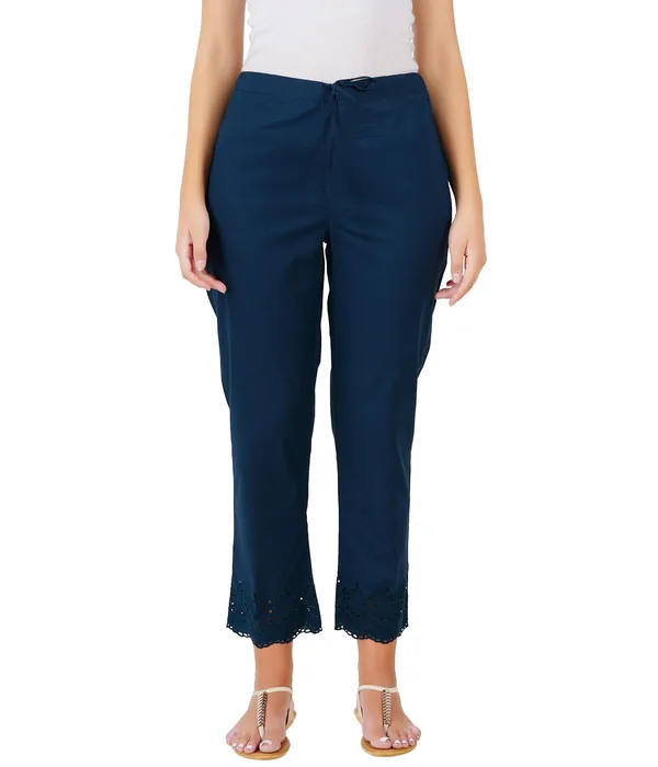 Bottle_Green_Ethnic_Hokaba_Work_100%_Cotton_Pant_For_Women,_Crafted_Stylish_Trouser,_Drawstring_Comfort_-_For_Office,_Party_&_Outdoor_Wear
