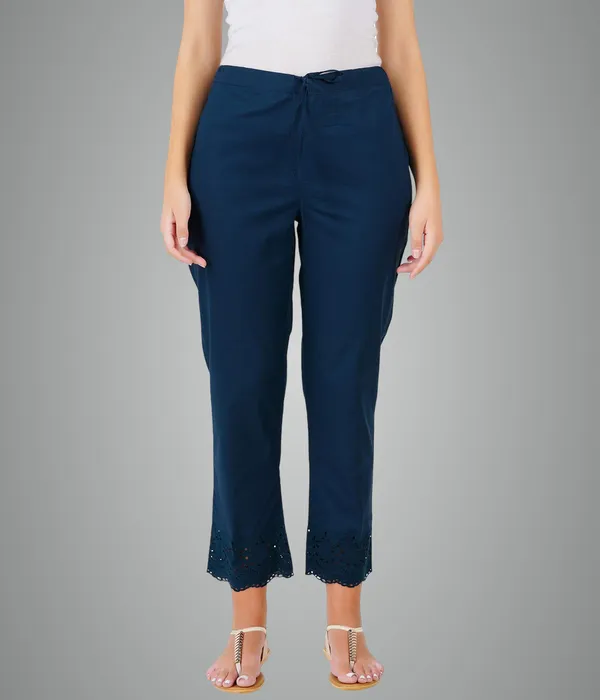 Bottle_Green_Ethnic_Hokaba_Work_100%_Cotton_Pant_For_Women,_Crafted_Stylish_Trouser,_Drawstring_Comfort_-_For_Office,_Party_&_Outdoor_Wear