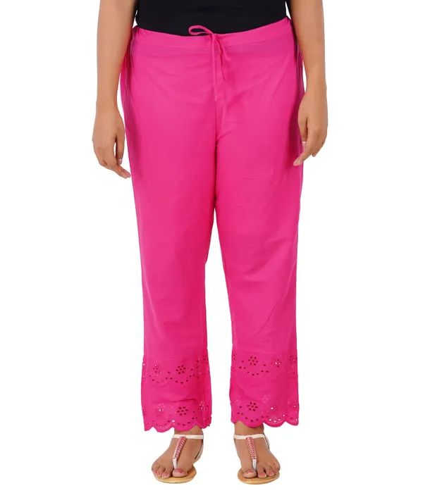 Hot_Pink_Ethnic_Hokaba_Work_100%_Cotton_Pant_For_Women,_Crafted_Stylish_Trouser,_Drawstring_Comfort_-_For_Office,_Party_&_Outdoor_Wear