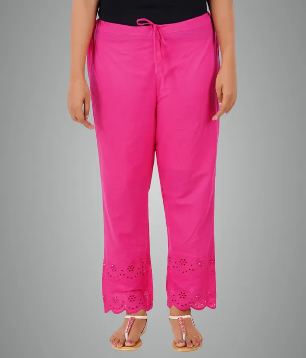 Hot_Pink_Ethnic_Hokaba_Work_100%_Cotton_Pant_For_Women,_Crafted_Stylish_Trouser,_Drawstring_Comfort_-_For_Office,_Party_&_Outdoor_Wear