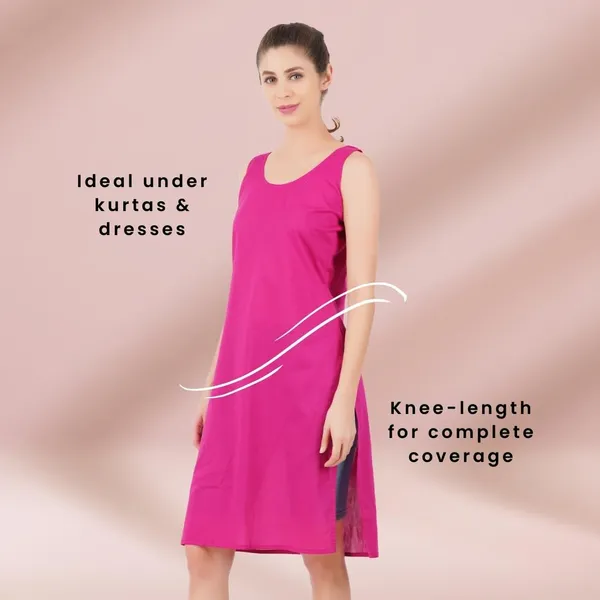 Fushia_Pink_Full_Knee_Length_Cotton_Camisole_Inner_Long_Slip_For_Women_-_Firm_Not_Stretchable_Slip_Lining_For_Kurti_And_Chikankari_Suits/Tops_-_Suits_Summer_And_Winter