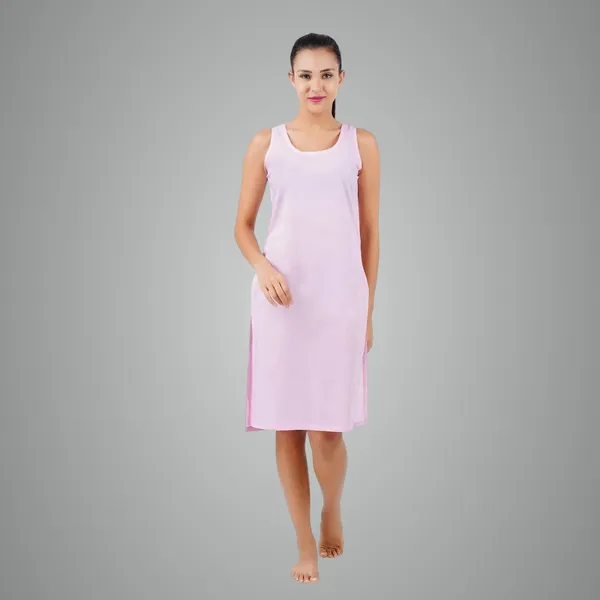 Knee Length Long Cotton Camisole Slip Happy Bunny Light Pink Full