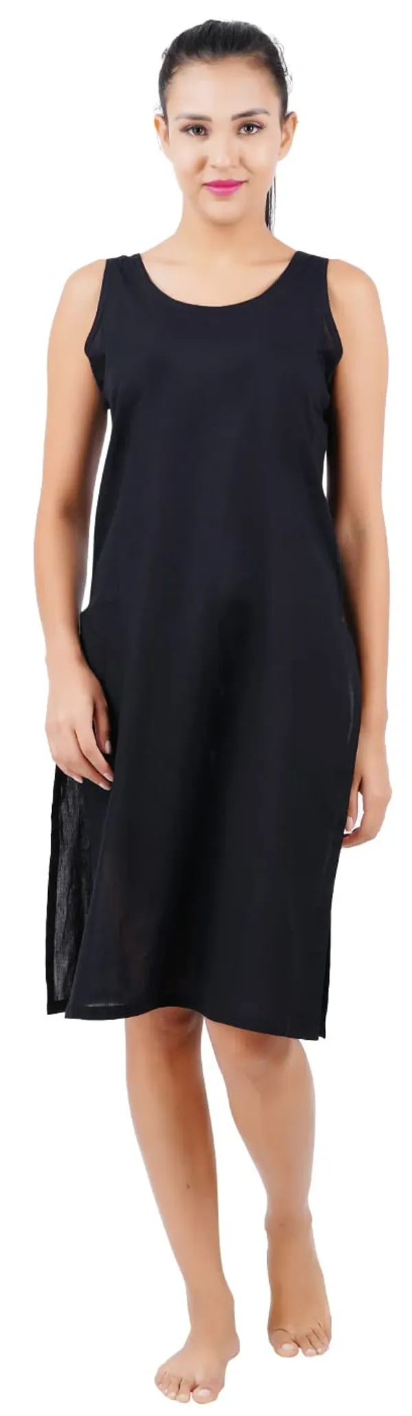 Black_Full_Knee_Length_Cotton_Camisole_Inner_Long_Slip_For_Women_-_Firm_Not_Stretchable_Slip_Lining_For_Kurti_And_Chikankari_Suits/Tops_-_Suits_Summer_And_Winter