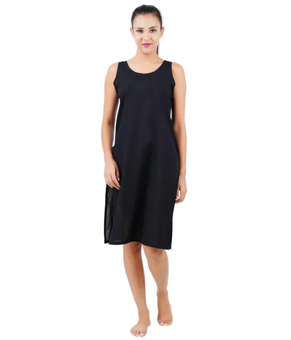 Black_Full_Knee_Length_Cotton_Camisole_Inner_Long_Slip_For_Women_-_Firm_Not_Stretchable_Slip_Lining_For_Kurti_And_Chikankari_Suits/Tops_-_Suits_Summer_And_Winter