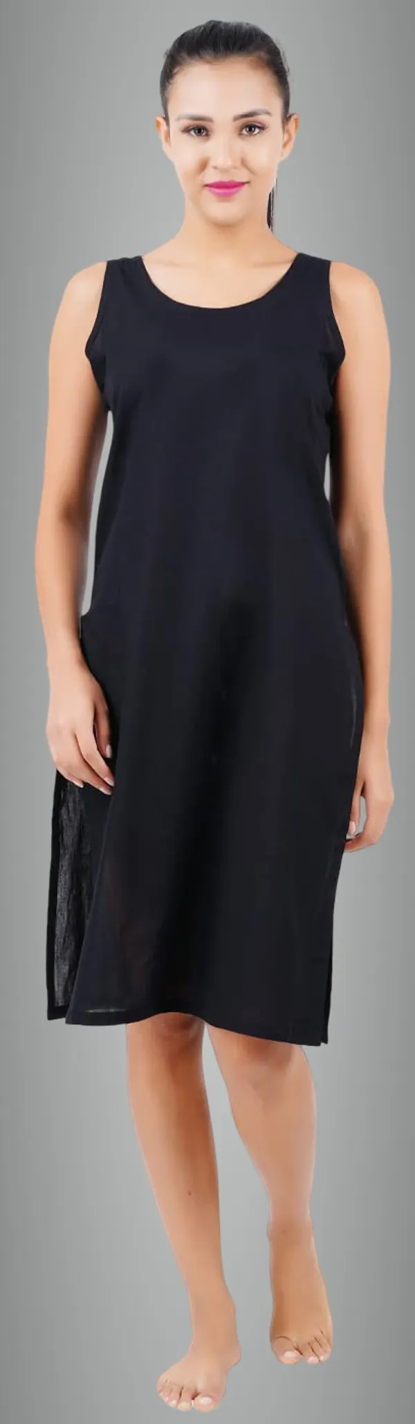 Happy Bunny Black Full Knee Length Cotton Camisole Inner Long Slip For  Women Firm Not Stretchable Slip Lining For Kurti And Chikankari  Suits/Tops