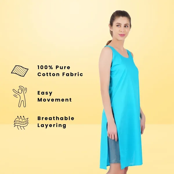 Turq_Blue_Full_Knee_Length_Cotton_Camisole_Inner_Long_Slip_For_Women_-_Firm_Not_Stretchable_Slip_Lining_For_Kurti_And_Chikankari_Suits/Tops_-_Suits_Summer_And_Winter