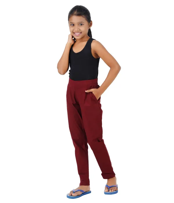 Burgundy_Maroon_Girls_Cotton_Pants_-_Stretchable_-Solid_Cigarette/Pencil_Style_-Ankle_Fit_-Outdoor_|_School_Wear
