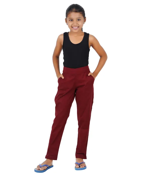 Burgundy_Maroon_Girls_Cotton_Pants_-_Stretchable_-Solid_Cigarette/Pencil_Style_-Ankle_Fit_-Outdoor_|_School_Wear