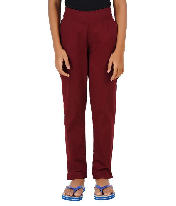 Burgundy_Maroon_Girls_Cotton_Pants_-_Stretchable_-Solid_Cigarette/Pencil_Style_-Ankle_Fit_-Outdoor_|_School_Wear