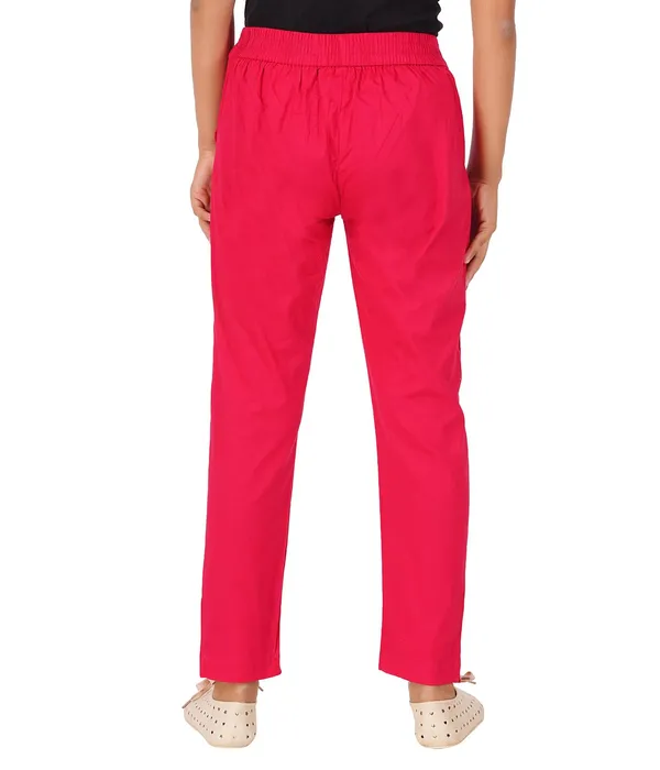 Bright_Pink_Girls_Cotton_Pants_-_Stretchable_-Solid_Cigarette/Pencil_Style_-Ankle_Fit_-Outdoor_|_School_Wear