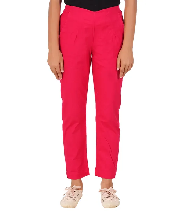 Bright_Pink_Girls_Cotton_Pants_-_Stretchable_-Solid_Cigarette/Pencil_Style_-Ankle_Fit_-Outdoor_|_School_Wear