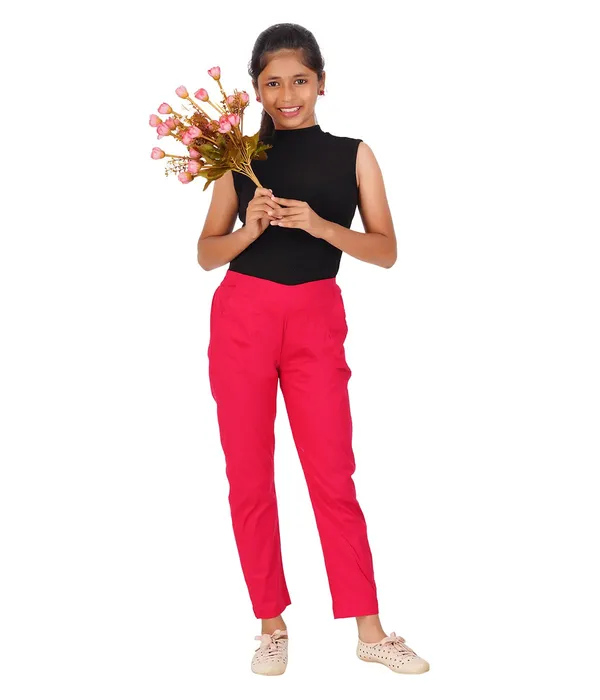 Bright_Pink_Girls_Cotton_Pants_-_Stretchable_-Solid_Cigarette/Pencil_Style_-Ankle_Fit_-Outdoor_|_School_Wear