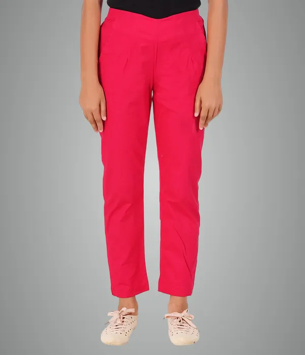 Bright_Pink_Girls_Cotton_Pants_-_Stretchable_-Solid_Cigarette/Pencil_Style_-Ankle_Fit_-Outdoor_|_School_Wear