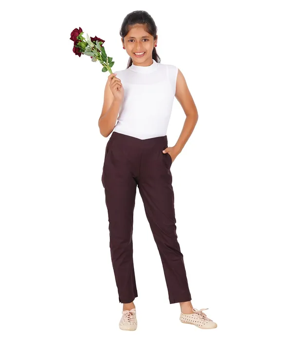 Coffee_Brown_Girls_Cotton_Pants_-_Stretchable_-Solid_Cigarette/Pencil_Style_-Ankle_Fit_-Outdoor_|_School_Wear
