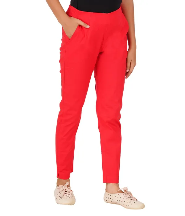 Chilly_Red_Girls_Cotton_Pants_-_Stretchable_-Solid_Cigarette/Pencil_Style_-Ankle_Fit_-Outdoor_|_School_Wear