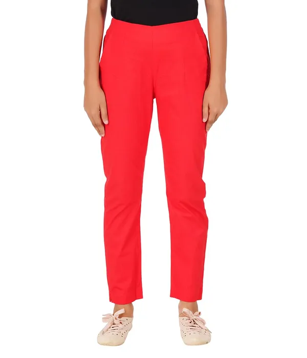 Chilly_Red_Girls_Cotton_Pants_-_Stretchable_-Solid_Cigarette/Pencil_Style_-Ankle_Fit_-Outdoor_|_School_Wear