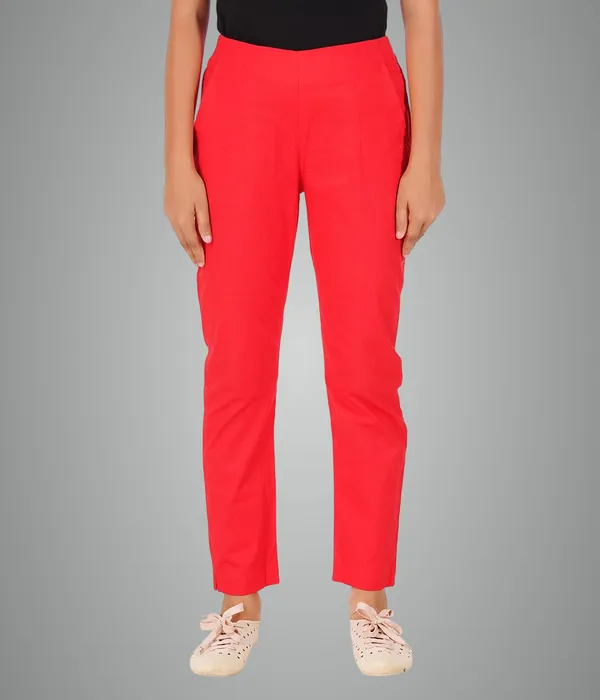 Chilly_Red_Girls_Cotton_Pants_-_Stretchable_-Solid_Cigarette/Pencil_Style_-Ankle_Fit_-Outdoor_|_School_Wear