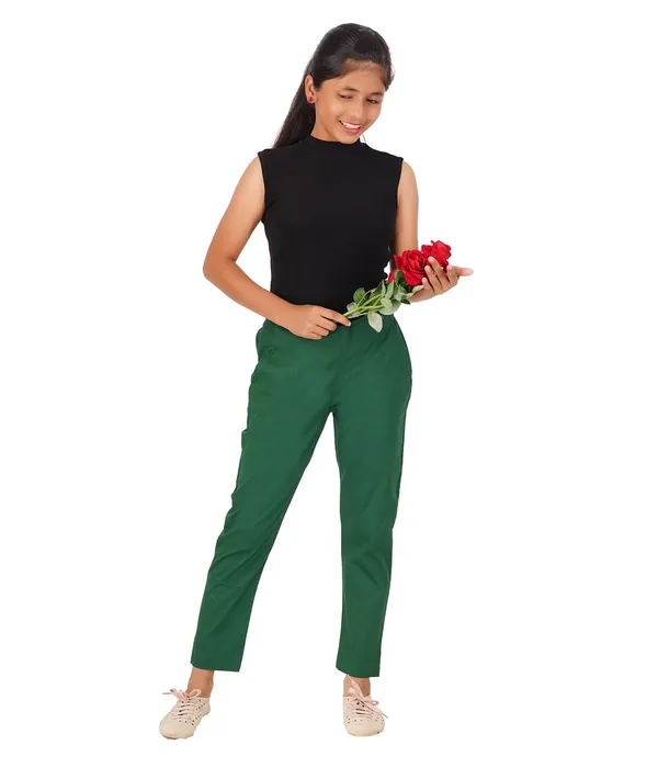 Dark_Green_Girls_Cotton_Pants_-_Stretchable_-Solid_Cigarette/Pencil_Style_-Ankle_Fit_-Outdoor_|_School_Wear
