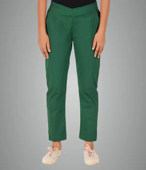 Dark_Green_Girls_Cotton_Pants_-_Stretchable_-Solid_Cigarette/Pencil_Style_-Ankle_Fit_-Outdoor_|_School_Wear