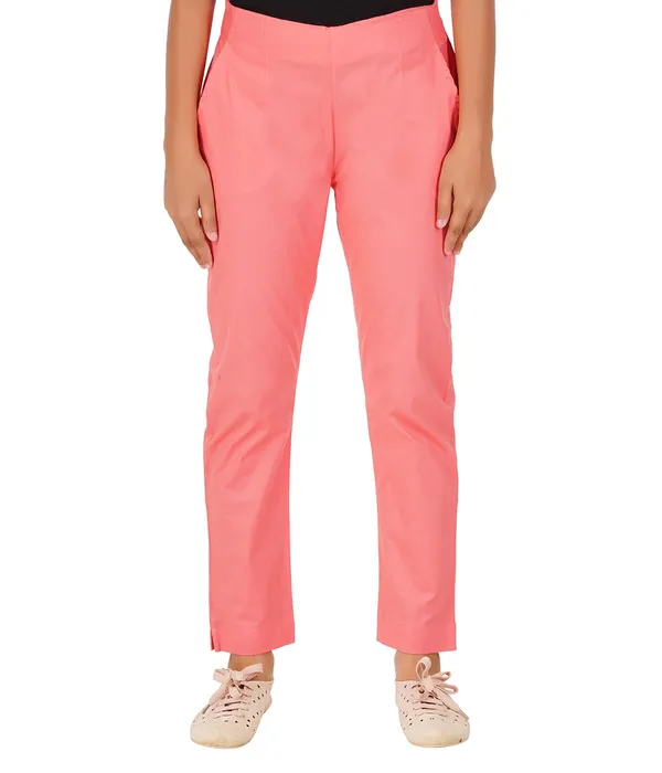 Deep_Sea_Coral_Girls_Cotton_Pants_-_Stretchable_-Solid_Cigarette/Pencil_Style_-Ankle_Fit_-Outdoor_|_School_Wear