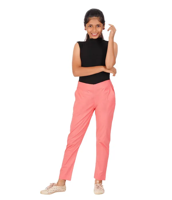 Deep_Sea_Coral_Girls_Cotton_Pants_-_Stretchable_-Solid_Cigarette/Pencil_Style_-Ankle_Fit_-Outdoor_|_School_Wear