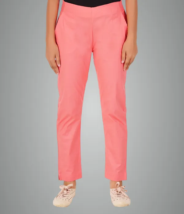 Deep_Sea_Coral_Girls_Cotton_Pants_-_Stretchable_-Solid_Cigarette/Pencil_Style_-Ankle_Fit_-Outdoor_|_School_Wear