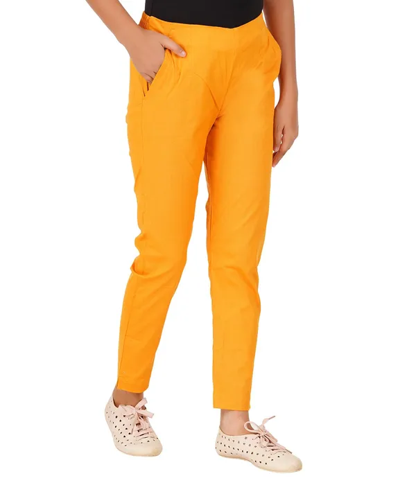 Fire_Yellow_Girls_Cotton_Pants_-_Stretchable_-Solid_Cigarette/Pencil_Style_-Ankle_Fit_-Outdoor_|_School_Wear