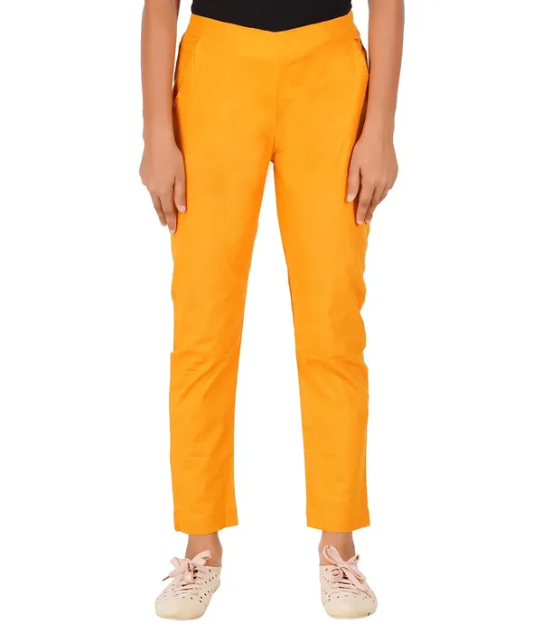 Fire_Yellow_Girls_Cotton_Pants_-_Stretchable_-Solid_Cigarette/Pencil_Style_-Ankle_Fit_-Outdoor_|_School_Wear