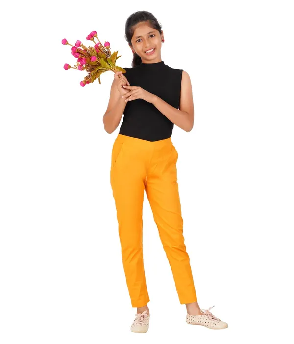 Fire_Yellow_Girls_Cotton_Pants_-_Stretchable_-Solid_Cigarette/Pencil_Style_-Ankle_Fit_-Outdoor_|_School_Wear
