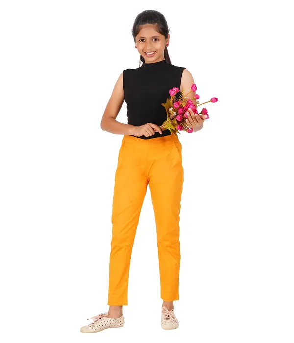 Fire_Yellow_Girls_Cotton_Pants_-_Stretchable_-Solid_Cigarette/Pencil_Style_-Ankle_Fit_-Outdoor_|_School_Wear