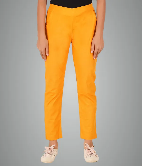 Fire_Yellow_Girls_Cotton_Pants_-_Stretchable_-Solid_Cigarette/Pencil_Style_-Ankle_Fit_-Outdoor_|_School_Wear