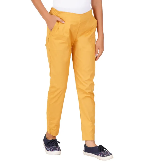 Honey_Mustard_Girls_Cotton_Pants_-_Stretchable_-Solid_Cigarette/Pencil_Style_-Ankle_Fit_-Outdoor_|_School_Wear