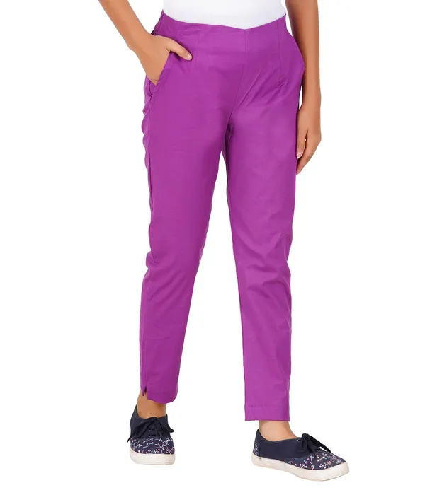 Magenta_Violet_Girls_Cotton_Pants_-_Stretchable_-Solid_Cigarette/Pencil_Style_-Ankle_Fit_-Outdoor_|_School_Wear