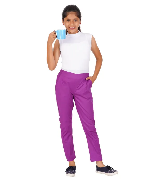 Magenta_Violet_Girls_Cotton_Pants_-_Stretchable_-Solid_Cigarette/Pencil_Style_-Ankle_Fit_-Outdoor_|_School_Wear