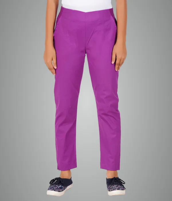 Magenta_Violet_Girls_Cotton_Pants_-_Stretchable_-Solid_Cigarette/Pencil_Style_-Ankle_Fit_-Outdoor_|_School_Wear