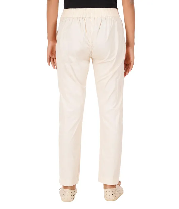 Cream_Girls_Cotton_Pants_-_Stretchable_-Solid_Cigarette/Pencil_Style_-Ankle_Fit_-Outdoor_|_School_Wear