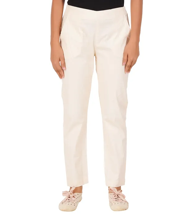 Cream_Girls_Cotton_Pants_-_Stretchable_-Solid_Cigarette/Pencil_Style_-Ankle_Fit_-Outdoor_|_School_Wear