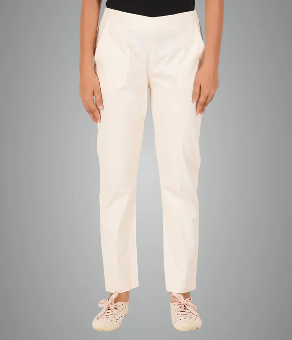 Cream_Girls_Cotton_Pants_-_Stretchable_-Solid_Cigarette/Pencil_Style_-Ankle_Fit_-Outdoor_|_School_Wear